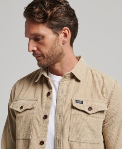 Superdry Vintage Cord Overshirt-Stone Wash Taupe Brown
