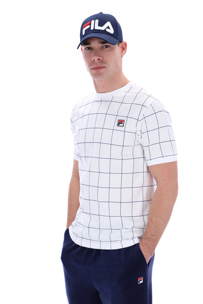Fila Benton Checked Ringer T-Shirt-White/Fila Navy