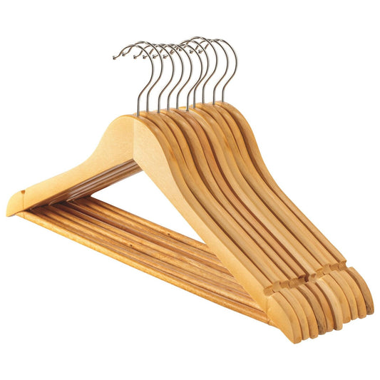 10 Natural Wooden Coat Hangers With Trouser Bar