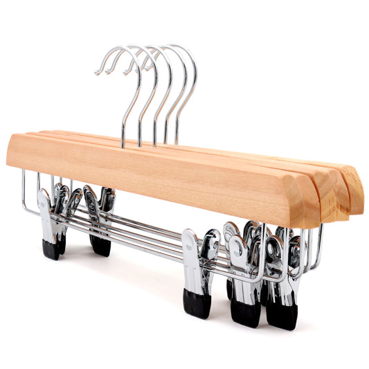 20 Natural Wooden Trouser / Skirt Hangers With Clips