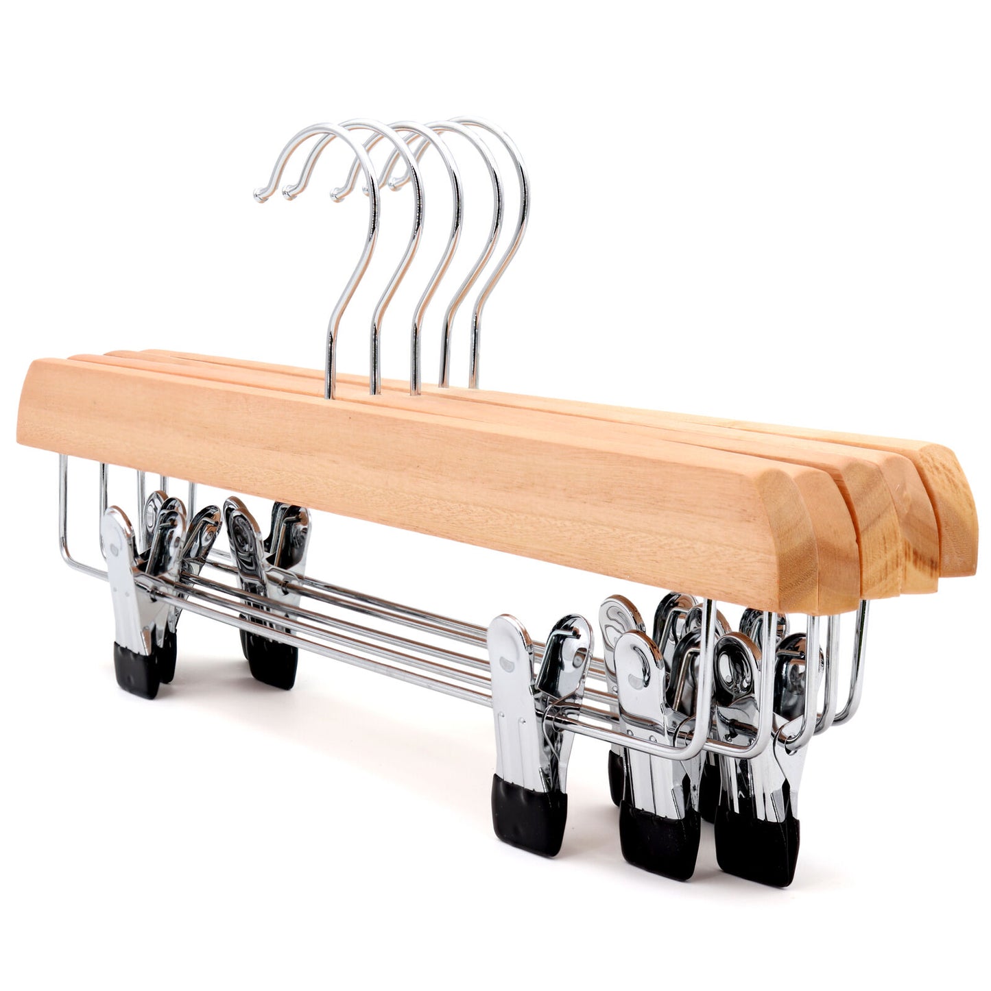 10 Natural Wooden Trouser / Skirt Hangers With Clips