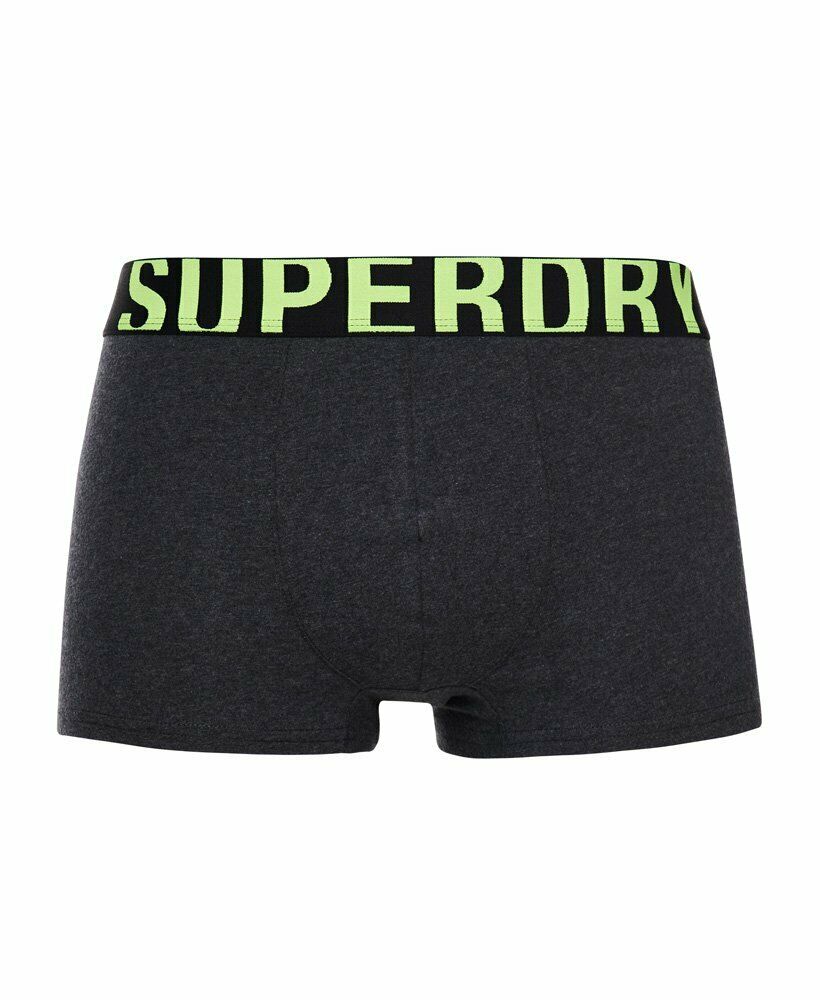 Superdry Organic Cotton Trunk Dual Logo Double Pack-Charcoal/Grey/Fluro