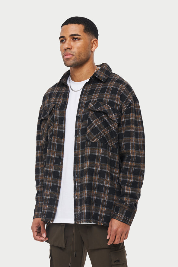 The Couture Club Members Only Spliced Check Shirt-Black